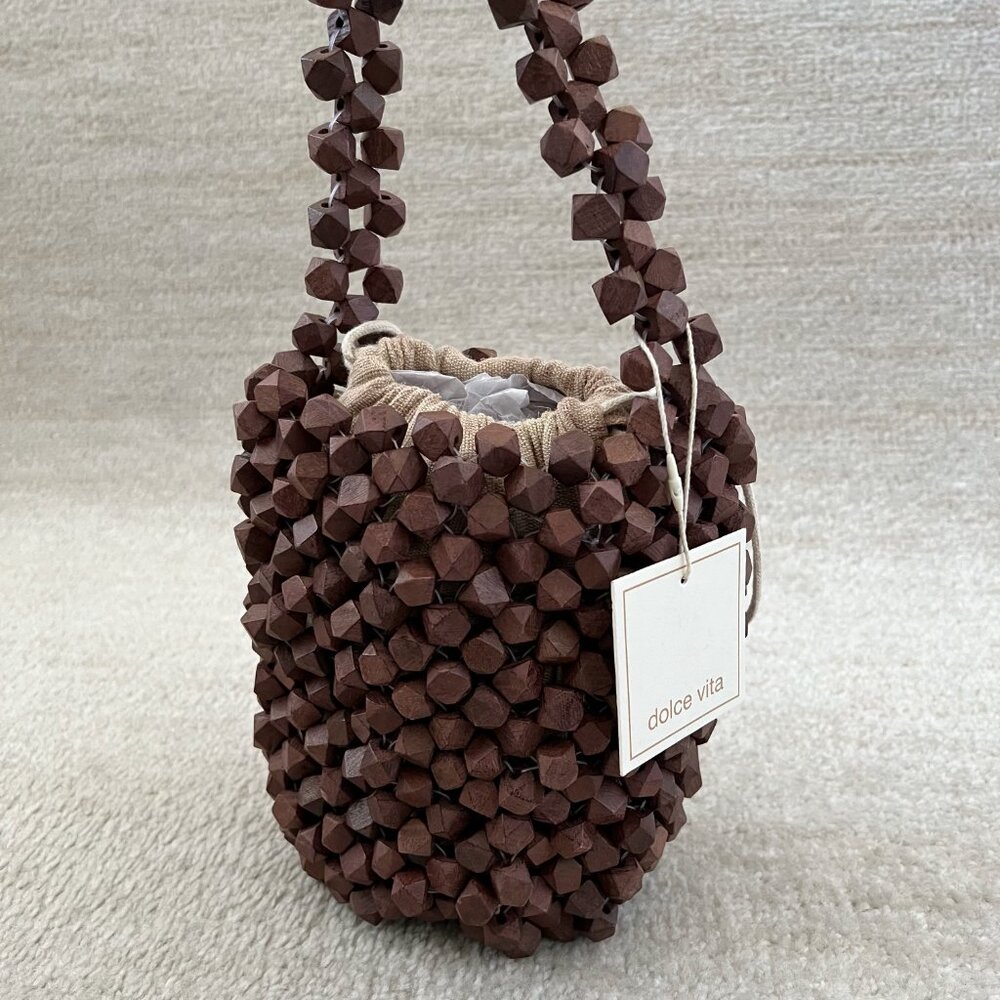 NWT Dolce Vita Malou Brown Beaded Boho Bucket Bag